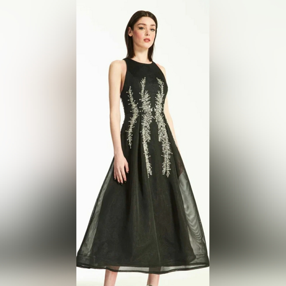 Park108 NWT Black Silver Beaded Sleeveless Illusion Midi Dress Size 6 #M430